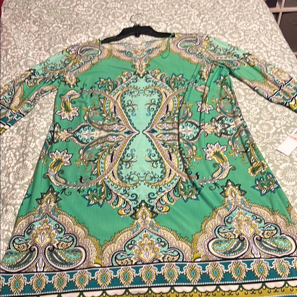 London Times Teal and Yellow Paisley Dress Size 2X
